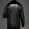 Men Coat Faux Fur Lapel Long Sleeve Faux Leather Jacket Thickened