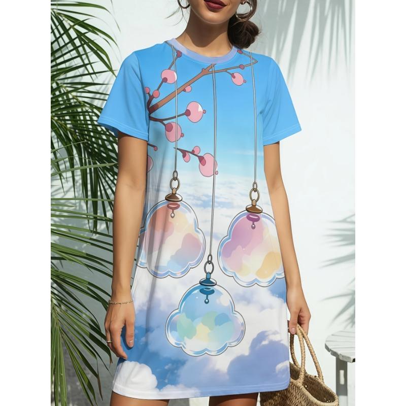 New Women'S Pink Strawberry Print Nightdress, Sweet Exclusive Home Atmosphere Pajamas, Can Be Worn As a T-Shirt Dress