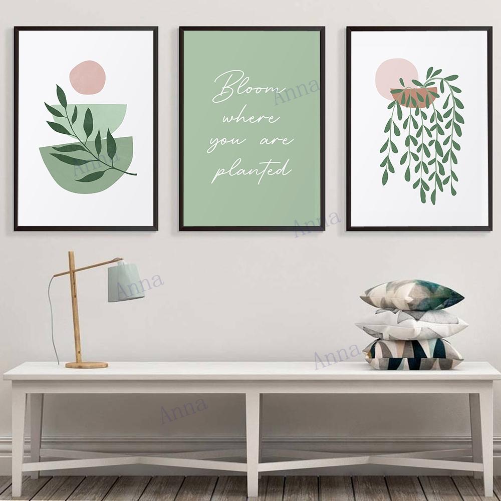 Botanical Gallery Poster Sage Green Blush Pink Leaf Sun Rainbow Canvas Wall Picture Art Abstract Boho Minimalist Decor Painting