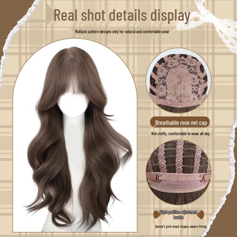 Big Wave Women's Long Curly Wig - Natural Look, Middle Part, Autumn/Winter Style