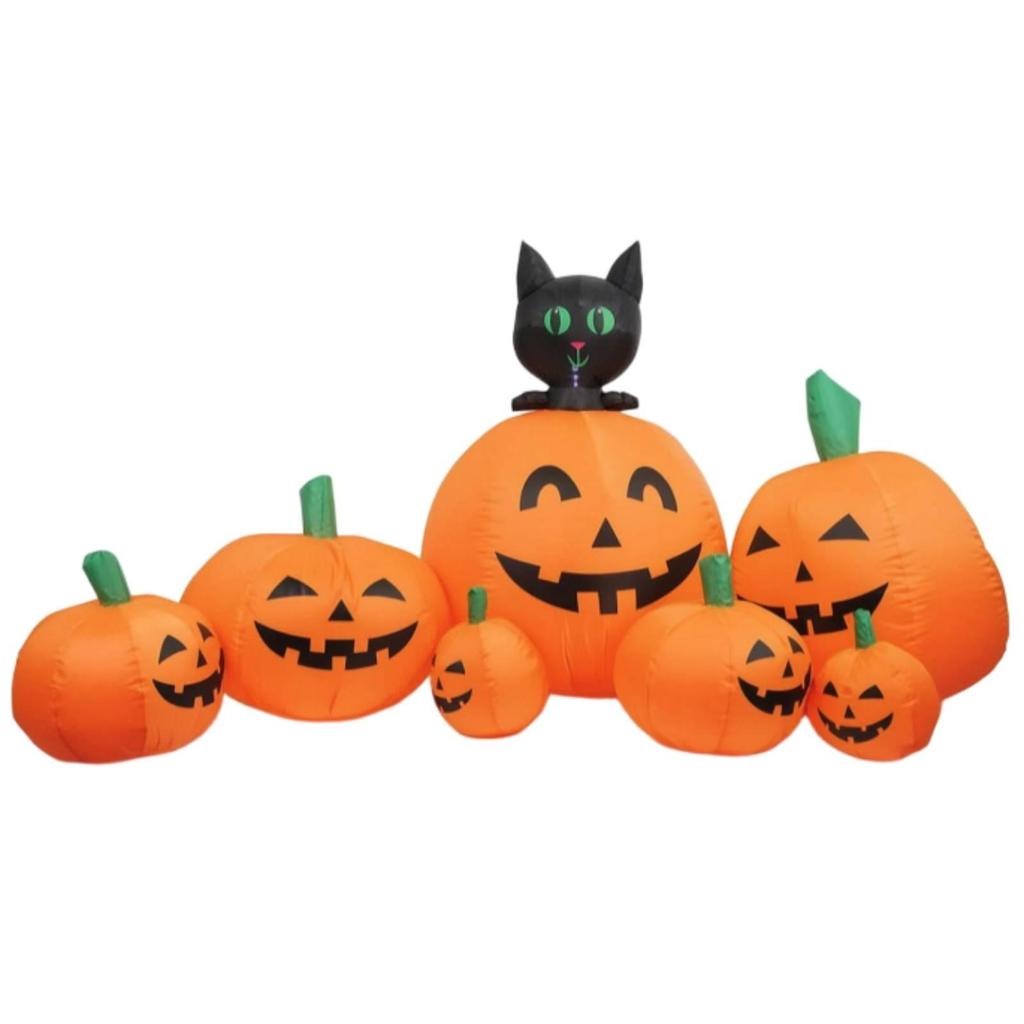 Cat and Pumpkin Lighted Inflatable with Pumpkins Halloween Decoration for Lawn,