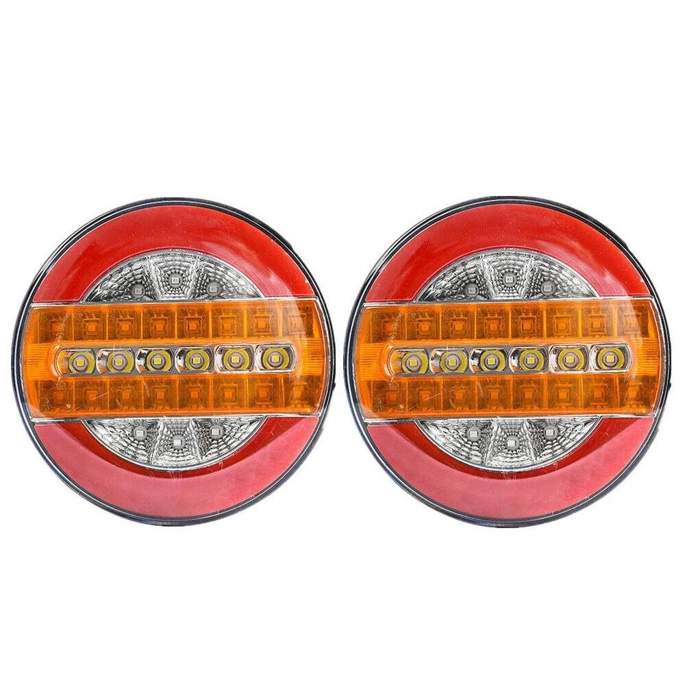 Fuleem 2PCS 5.5 Round 28 LED Flowing Truck Trailer Brake Stop Turn Signal Tail Hamburger Light 12V-24V Waterproof 2PCS