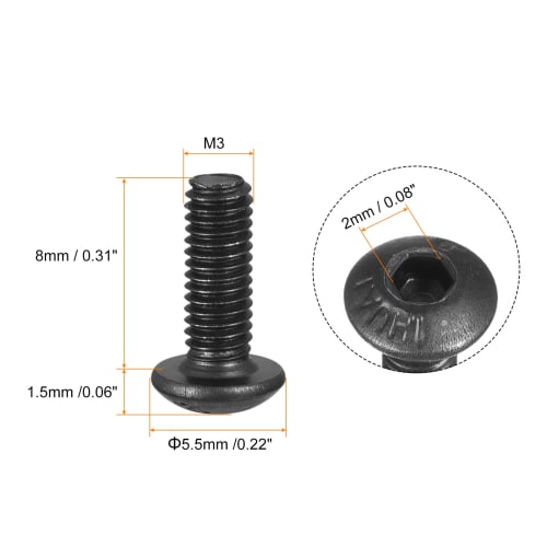 uxcell M3x8mm Hex Socket Button Head Bolts, Alloy Steel Fastener Hardware Full Thread Lock Set, Hex Socket Half Round, Pack of 100