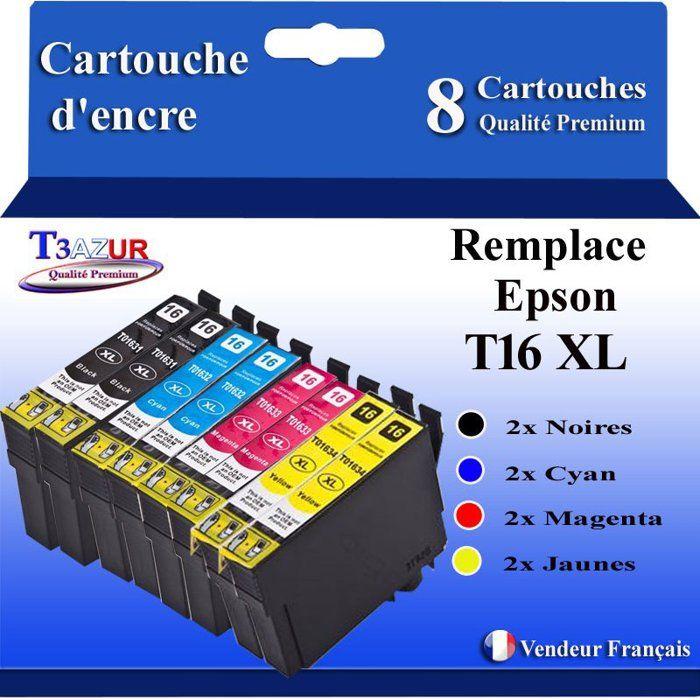 Cartouches d'encre compatibles - T3AZUR - T1631 T1632 T1633 T1634 - Pack de 8 - Multi-couleurs - Haute qualité