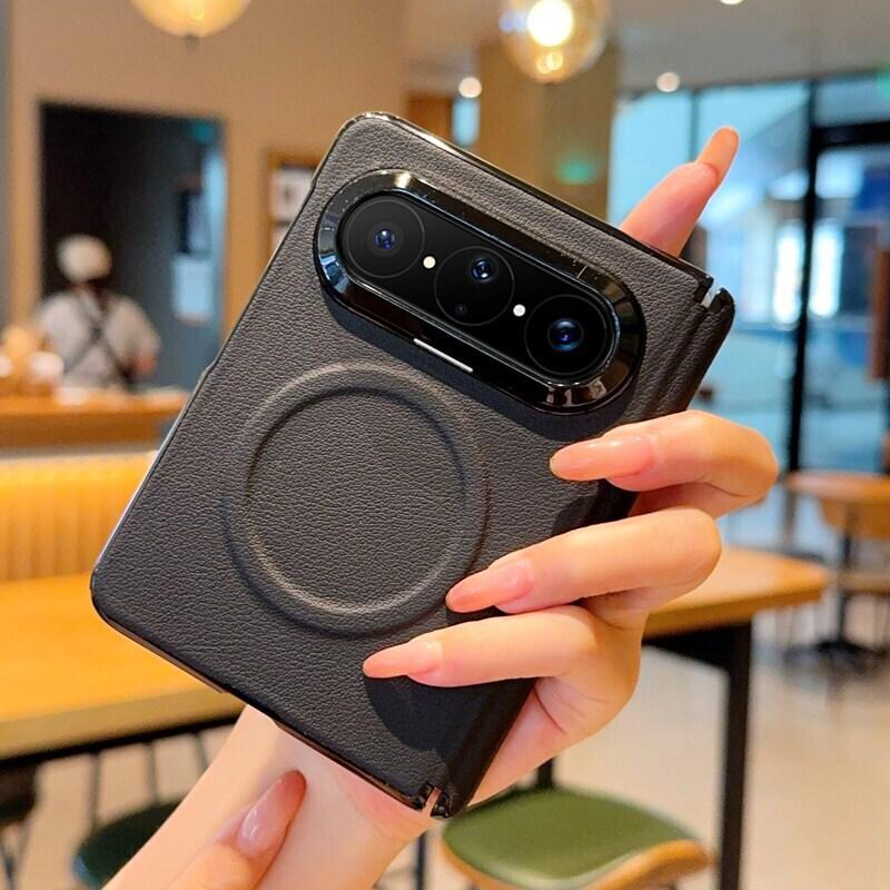 Applicable To Huawei PuraXMax Folding Mobile Phone Case Double Central Axis Lychee Pattern Magnetic Attraction Men's and Women's Simple Business