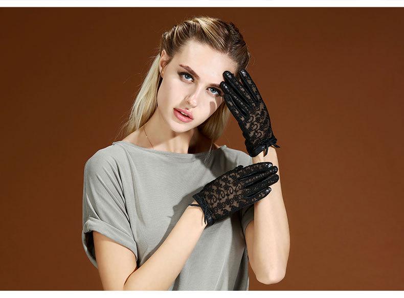 Guanti in Pelle di Pecora con Pizzo da Donna, Protezione Solare Estiva, Fiocco Carino, Touchscreen, Stile Coreano, per Guidare e Andare a Cavallo