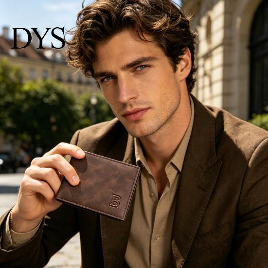 Pocket Short Wallet Men Bifold Minimalist with Zippered Coin Card Holder for Work Travel