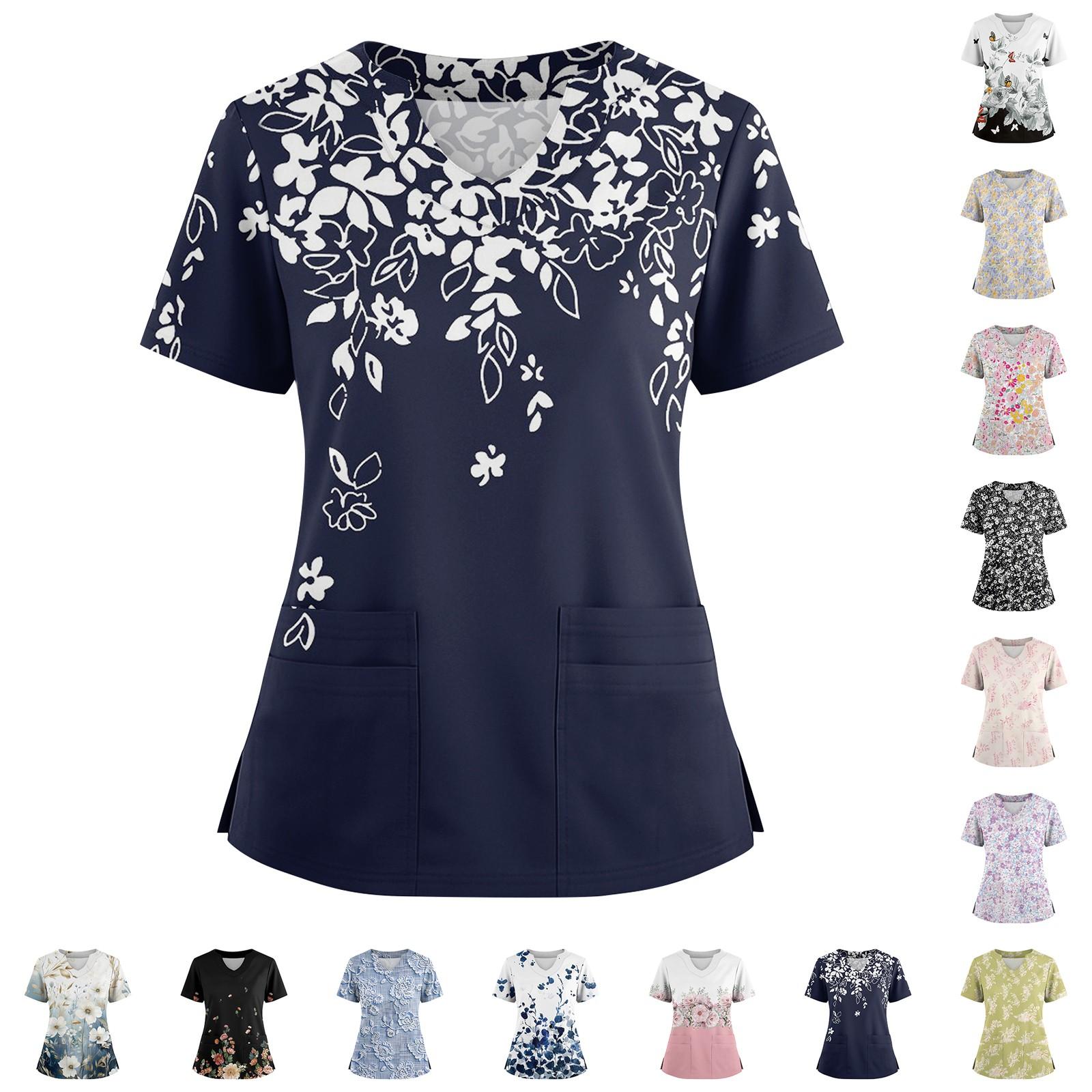 

Women s Loose Short Sleeved Fashionable Flowers And Plants Printing V-neck Buttonable Side Slit Top T-shirt XXXL білий