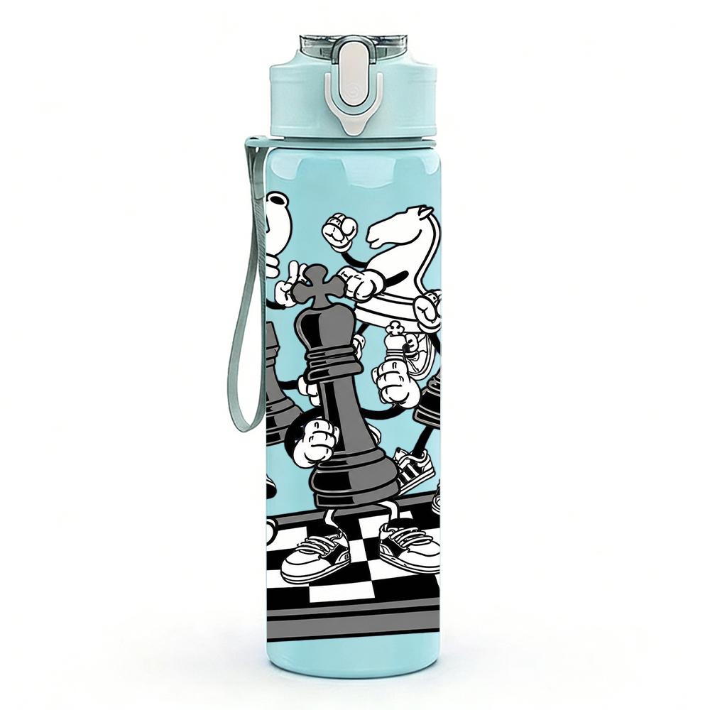 1PC Chess Pieces Table Sketch Layout 750ml Color Plastic Water Bottle Leakproof Flip Straw Lid For Sports Office Home Use