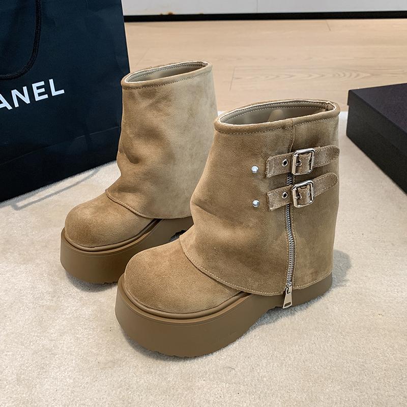 Fashion Ankle Boots for Women New Winter Autumn 6CM Motorcycle Boots Thick Heels Platform Suede Leather Sneakers Short Boots Mujer Botas