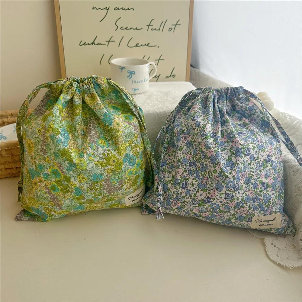 1pcs Forest Style Handmade Floral Cotton Drawstring Bag Vintage Storage Pouch for Underwear Travel Organizer Pouch