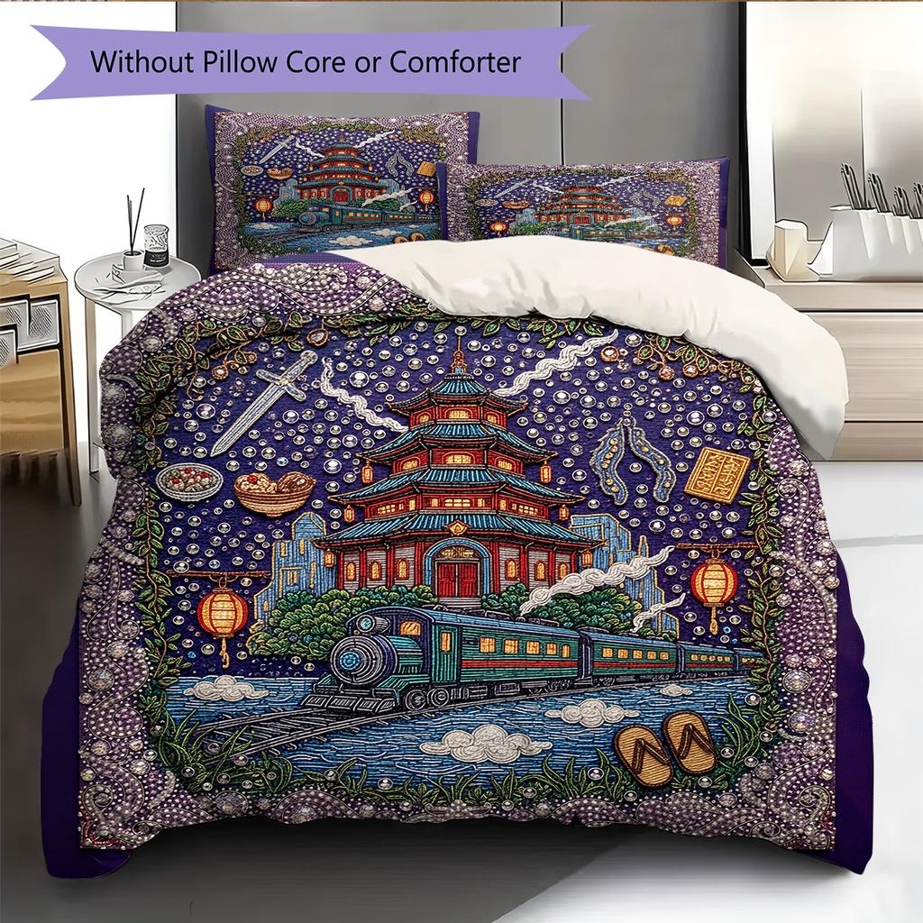 Diamond Embroidery Style Pattern Bedding Quilt Set Home Decoration Gift (1 * duvet cover + 2 * pillowcase without core)