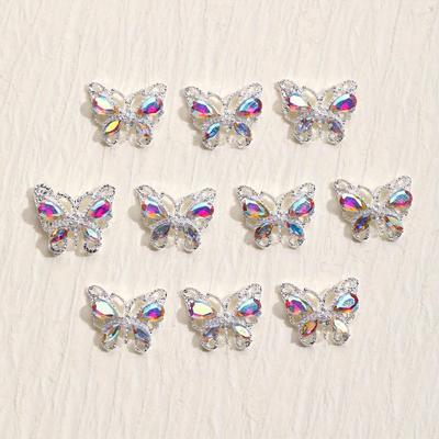 10pcs 3D Butterfly Nail Charms with Iridescent Crystals - Versatile, Unscented Nail Jewelry for DIY or Salon