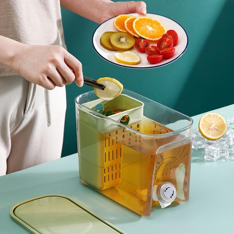 5800ML Juice Container Refrigerator Cold Kettle Drinkware Bucket with Faucet Beverage Dispenser with Filter PP Material