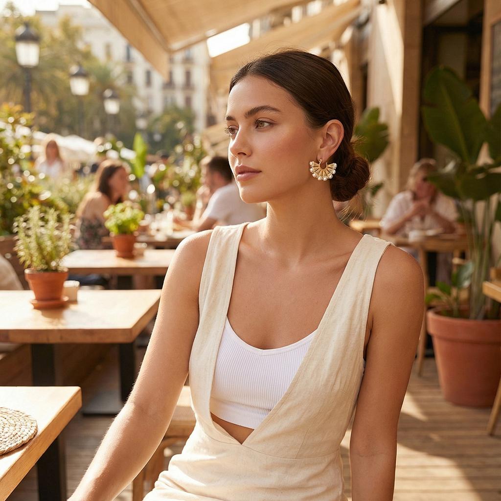 European and American exaggerated niche fan-shaped Bucklo pearl earrings ins style retro Hong Kong style gold cold wind studs