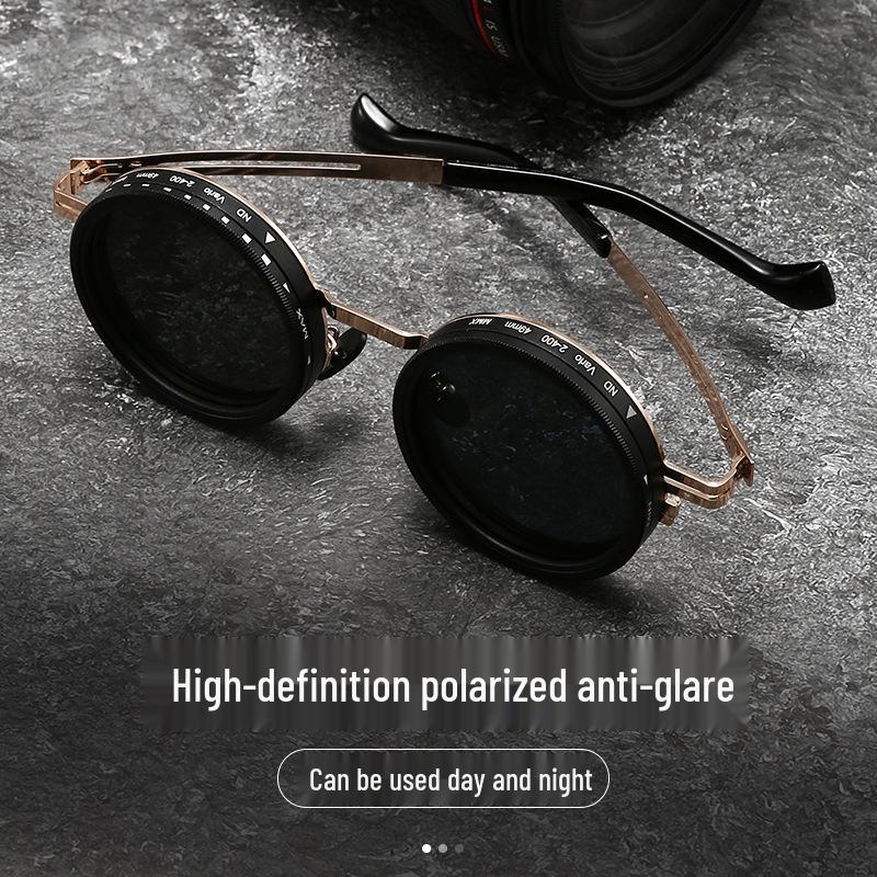 Occhiali da sole polarizzati da uomo 2025 con cerniere a oscuramento regolabile, design senza viti e vestibilità personalizzata
