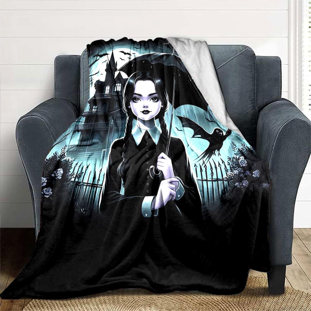 Gothic Girl Umbrella Flannel Blanket Super Soft Warm Cozy Blanket For Sofa Bed Office Travel Allseason Home Decor Gift