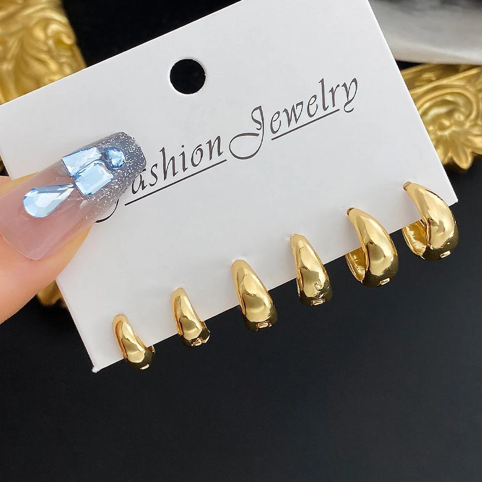 6 Pcs Vintage Copper Metal Earrings Set For Women And Man Fashionable And Minimalist Hoop Earring Daily Wear Jewelry New 2026