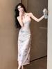 New Chinese national style improved cheongsam young girl sexy temperament celebrity sleeveless neck dress