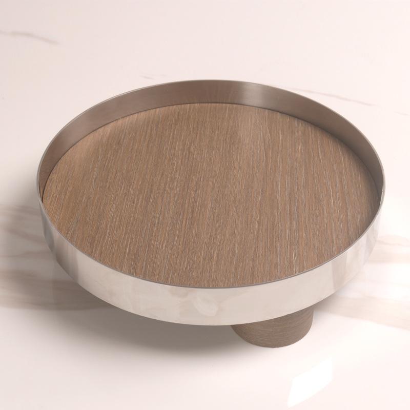 Minimalist Modern Imitation Wood Grain Metal Geometric Tray Ornaments Model Room Interior Soft Decoration Living Room Desktop Decoration Tray