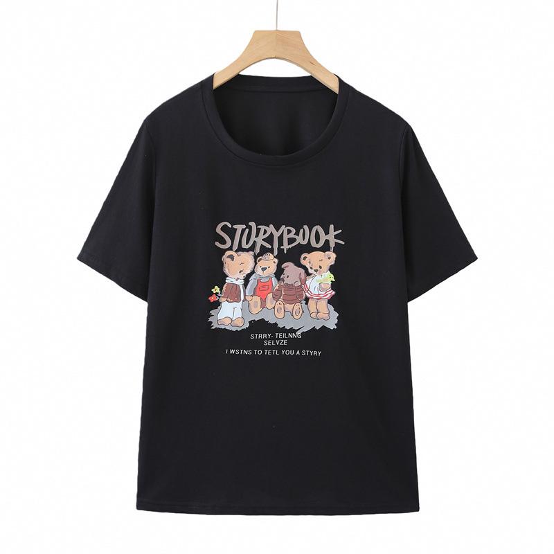 2026 Plus Size Cartoon Print Women s Short Sleeve Casual Round Neck Shirt 3XL