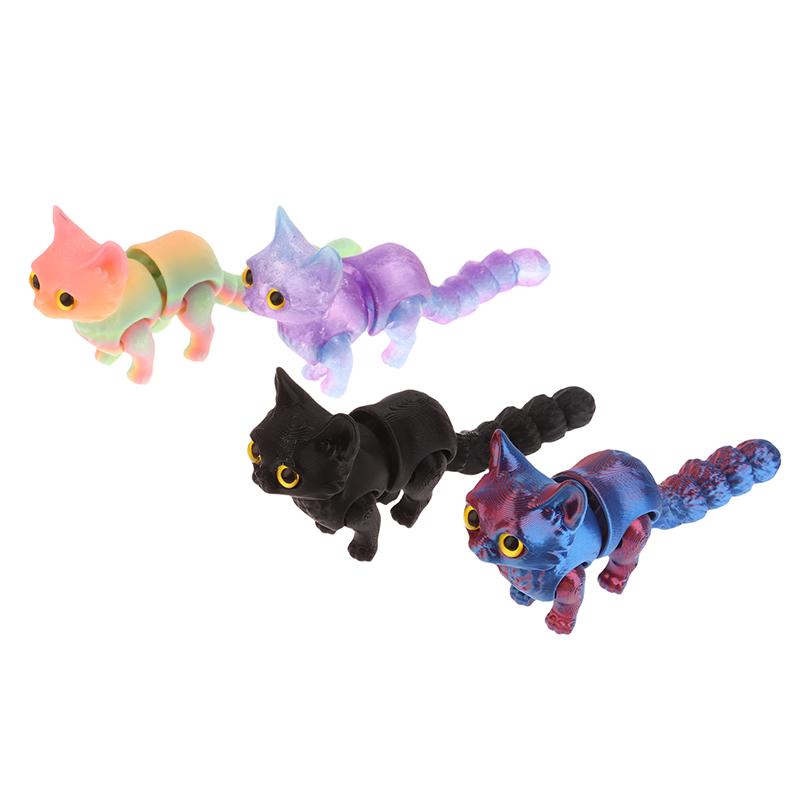 3D Printed Cute Kitten With Movable Tail Joint Children'S Gift Toy Model Car Ornament