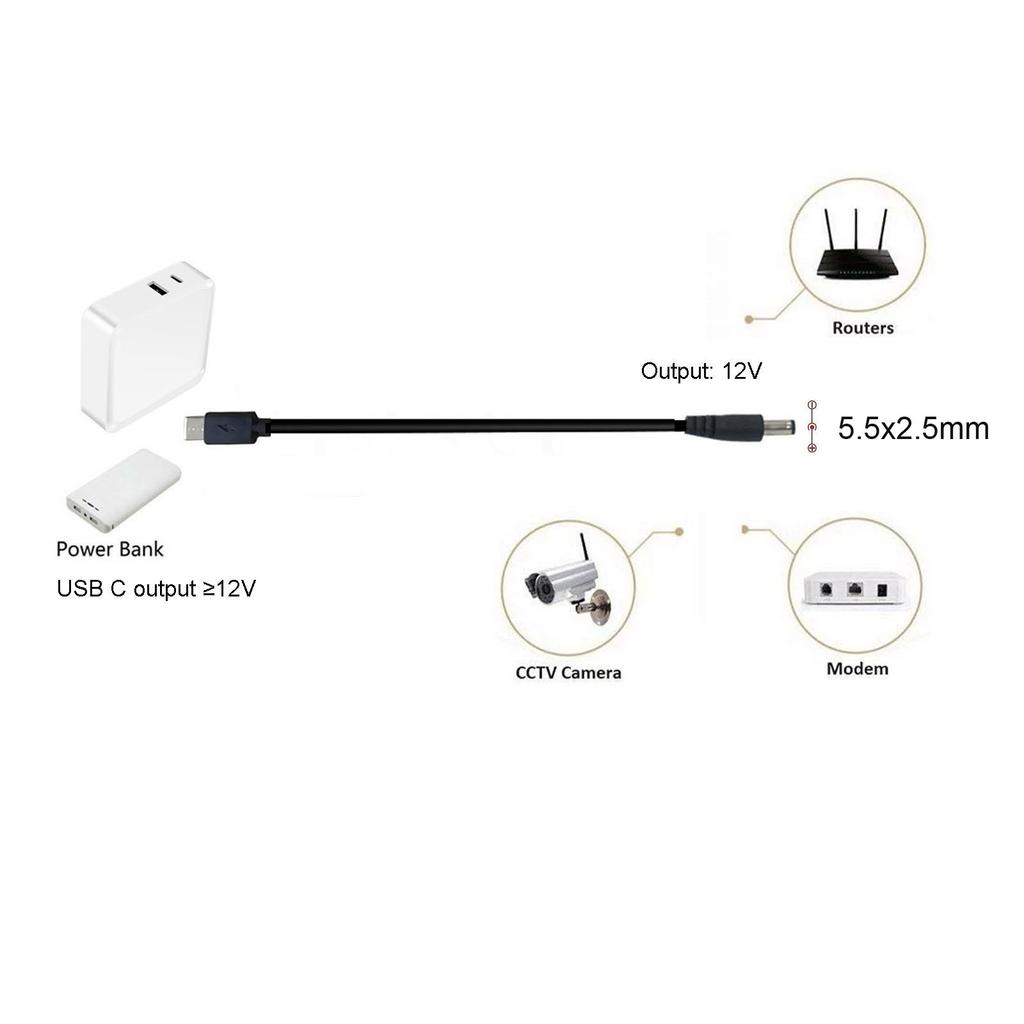 Type C Male to 2.5/3.5/4.0/5.5mm Power Cable 12V Power Supply Cable for Laptop