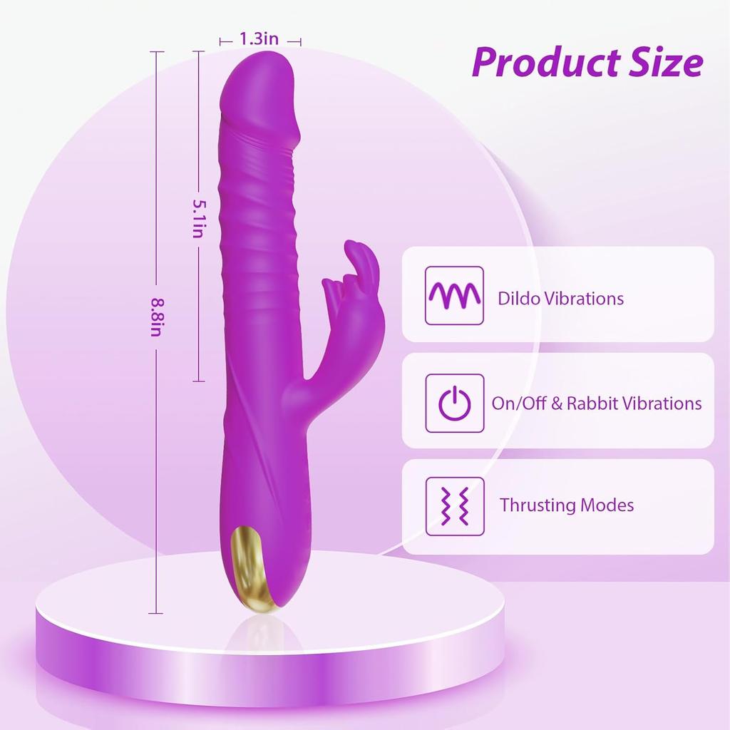 Thrusting Dildo Vibrator Adult Toys for Women-Sex Toy Dildos Rabbit G Spot Vibrator with 3 Fast Thrusting 10 Vibration Modes Sex Toy for Women Couple