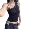 American Spice Girl Black Oblique Shoulder Suspender Vest Women's Summer Niche Design Sense Slim Short Off-Shoulder Top Outside Wear