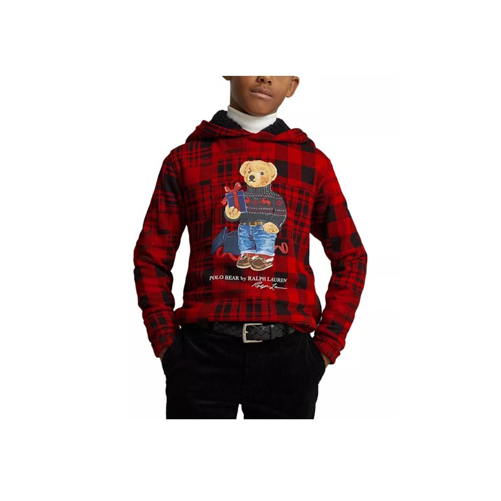 Polo Ralph Lauren Hoodie FW23 Loose Fit Plaid Bear Pattern Print Long Sleeve Color Block Kids Kids Hoodies 323920646-001
