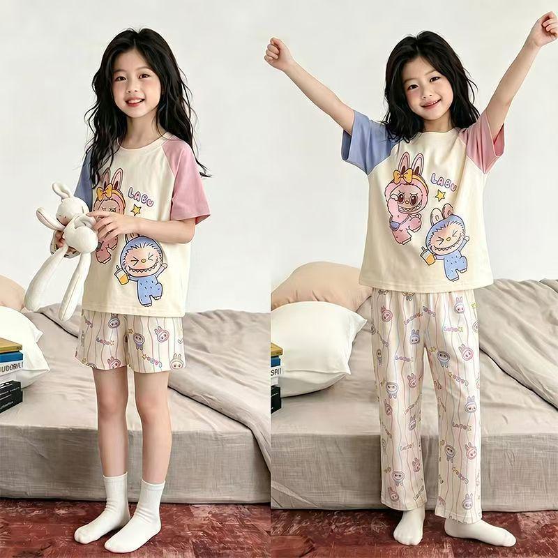 Summer Cartoon Pajama Set: 3-Piece Short Sleeve for Girls