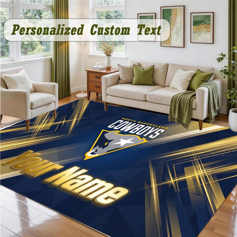 Crystal Velvet Square Rug Custom NameNorth Queensland Cowboys Pattern Non Slip Home Floor Decor Rug