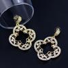 Chic Women Golden Drop Earring Crystal Hollow Out Flower Wedding Jewelry Arab Bridal Gift