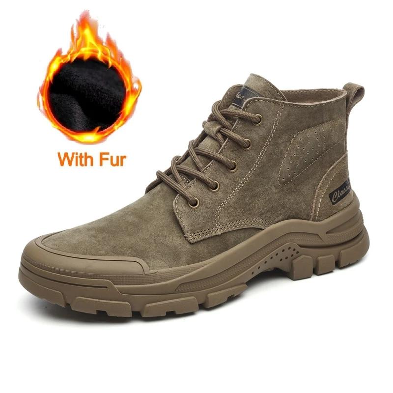 Men'sClassic Outdoor Boots,Casual Luxury High-top Sports Shoes,Genuine Leather Winter Platform Snow Boots,Motorcycle Ankle Boots