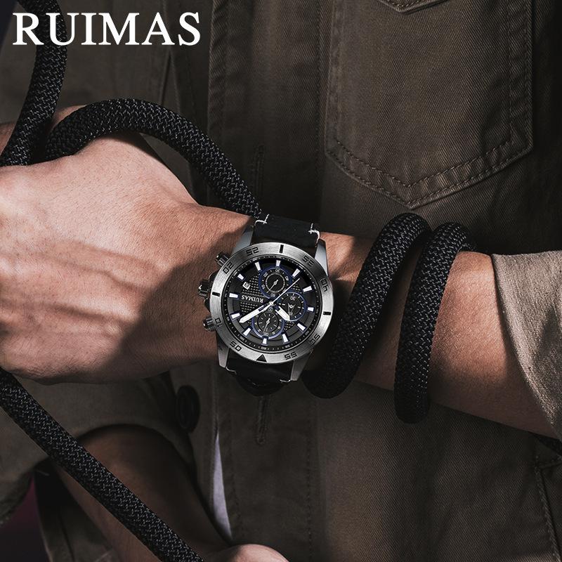 Uhr Herrenuhr Chronograph Kalender Leuchtend Wasserdicht Leder Herrenuhr 572G