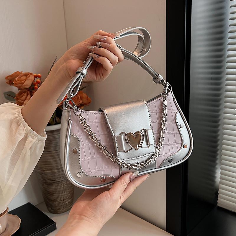 IELGY French Niche Chain Underarm Bag Stone Pattern Small Square Bag Fashion One-Shoulder Messenger Baguette Bag