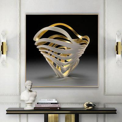 Lámina de oro de cerámica tridimensional, arte abstracto, luz para sala de estar, pintura decorativa de lujo, póster estético para decoración del hogar