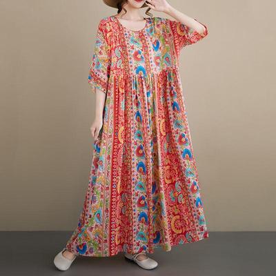 Maneca scurta Marime mare Bumbac vintage floral nou in rochii pentru femei rochie lejera lunga de vara