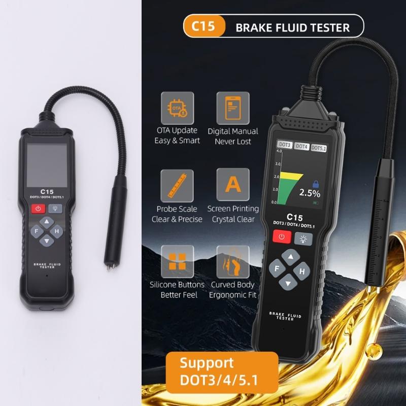 Flexible Tip Brake Fluid Tester with Electronic LCD Readout for Automotive and Motorcycle Maintenance and Routine Fluid Condition Checks