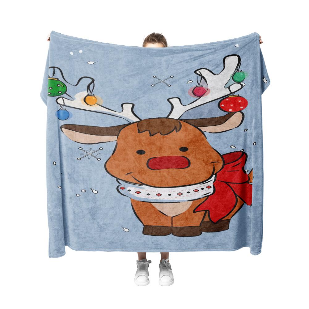 Tuniu Cute Christmas Reindeer Fleece Blanket for Sofa Bed Room Decoration Warm Soft Throw Blanket