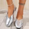 Light-mouth Silver Single Shoes, Women's Spring Temperament, Late-evening Commuting, Low-heeled Flat-soled Small Leather Shoes