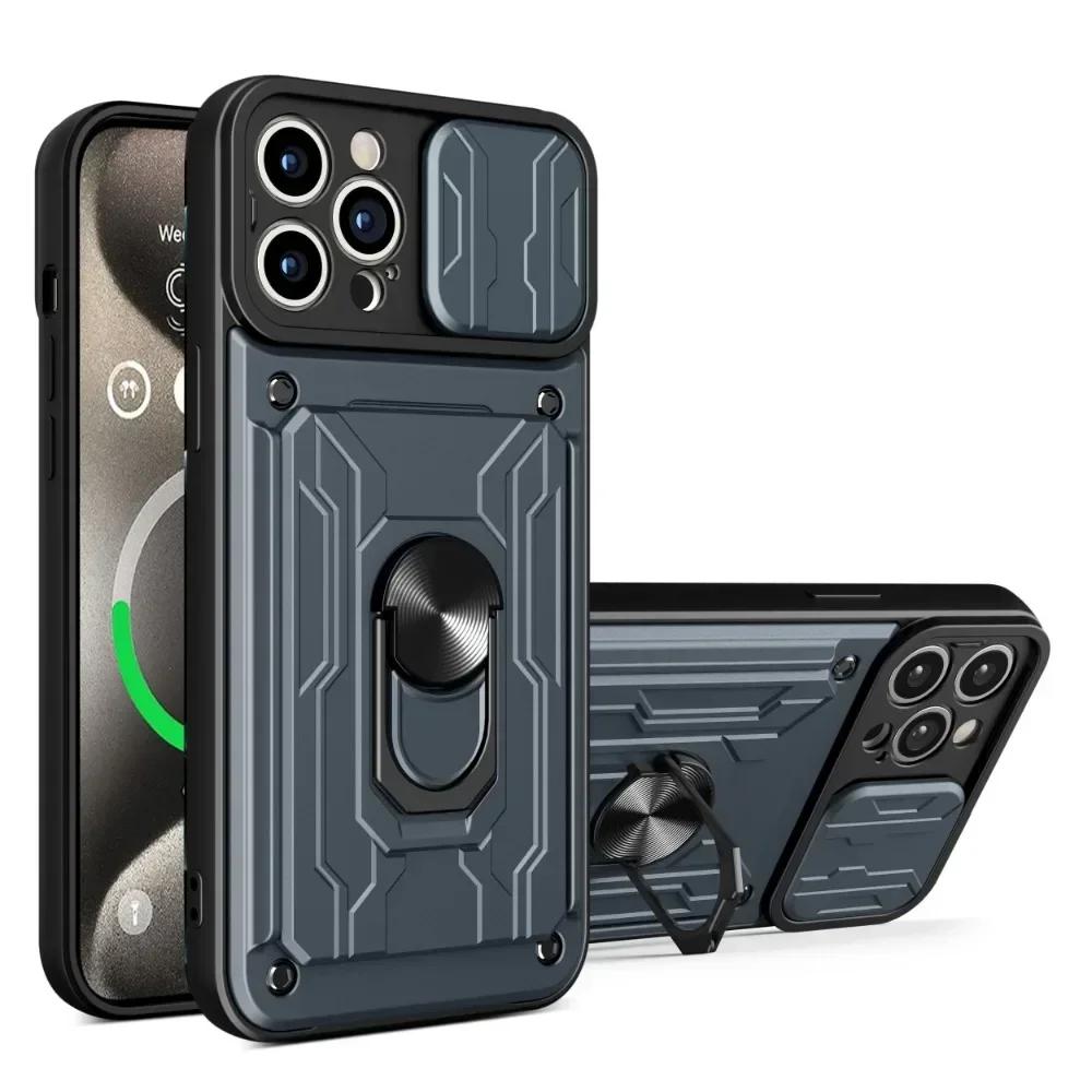 Case For iPhone 17 16 15 14 13 12 11 Pro Max XR XS Plus SE Slide Camera Card Slot Military Grade Ring 360 Magnetic Back Cover