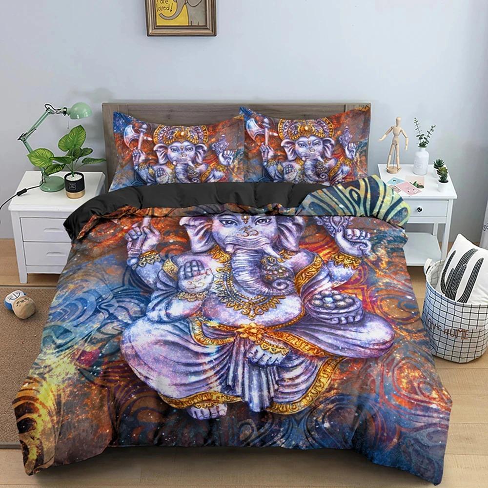 Boho Mandala Colorful Design God Ganesha Queen Bedding Set King Duvet Cover Sets Pillowcase Indian Symbol Quilt Cover Full Size