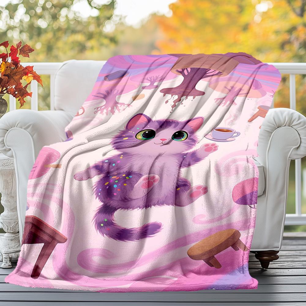 1pc Cat Coffee Outdoor Flannel Blanket Soft Warm All-Season Throw for Sofa Bed Car Camping Office, Cozy Gift Idea1215S