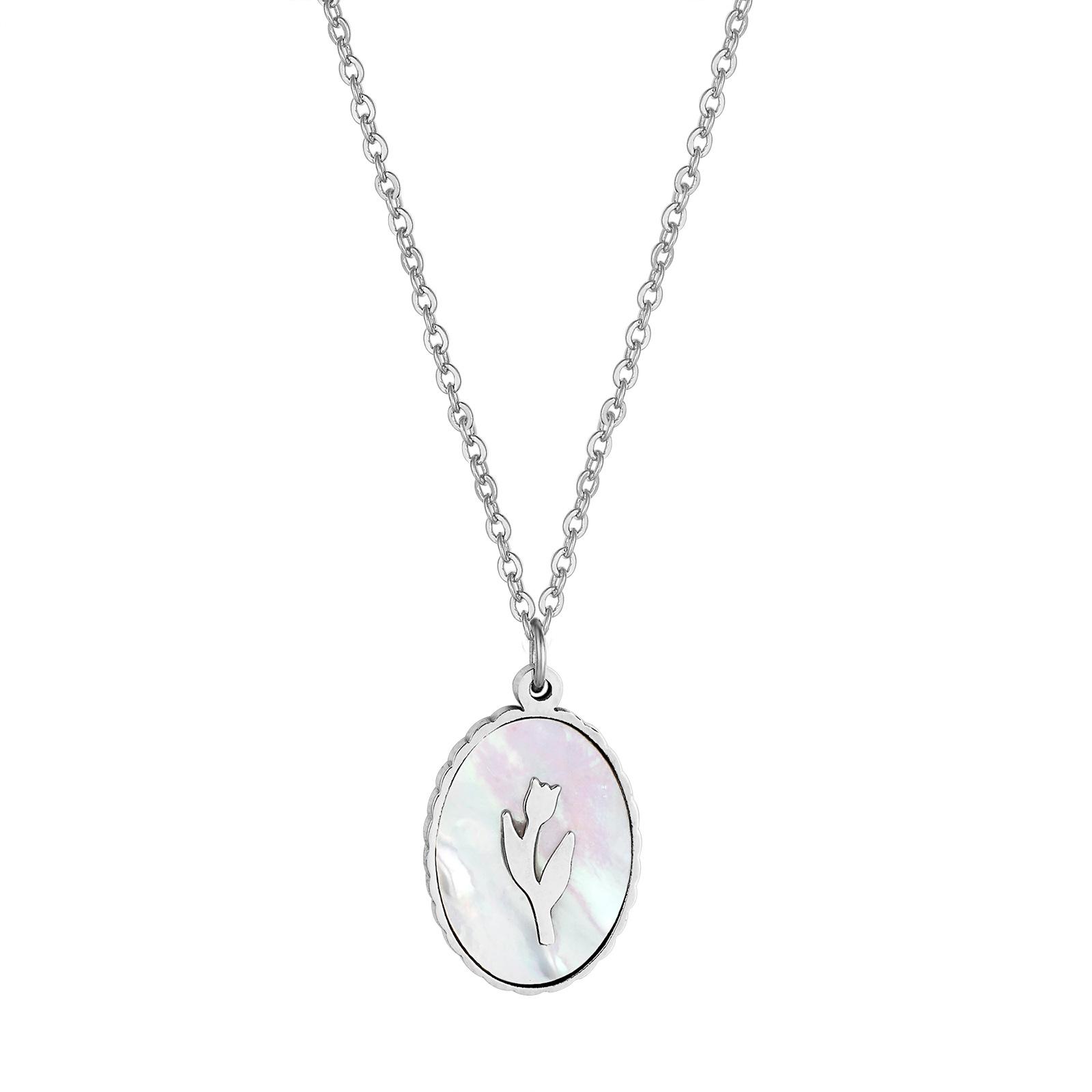 

Oval Mother Shell Necklace Niche Simple Light Luxury Flower Fine Pendant Chain Women Do Not Fade Jewelry Premium