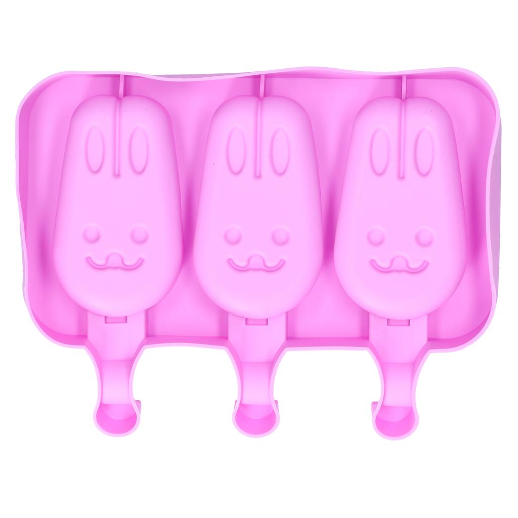 2Pcs 3 Grid Silicone Ice Cream Mold with Lid Rabbit Shaped Mold for Summer Home Kitchen