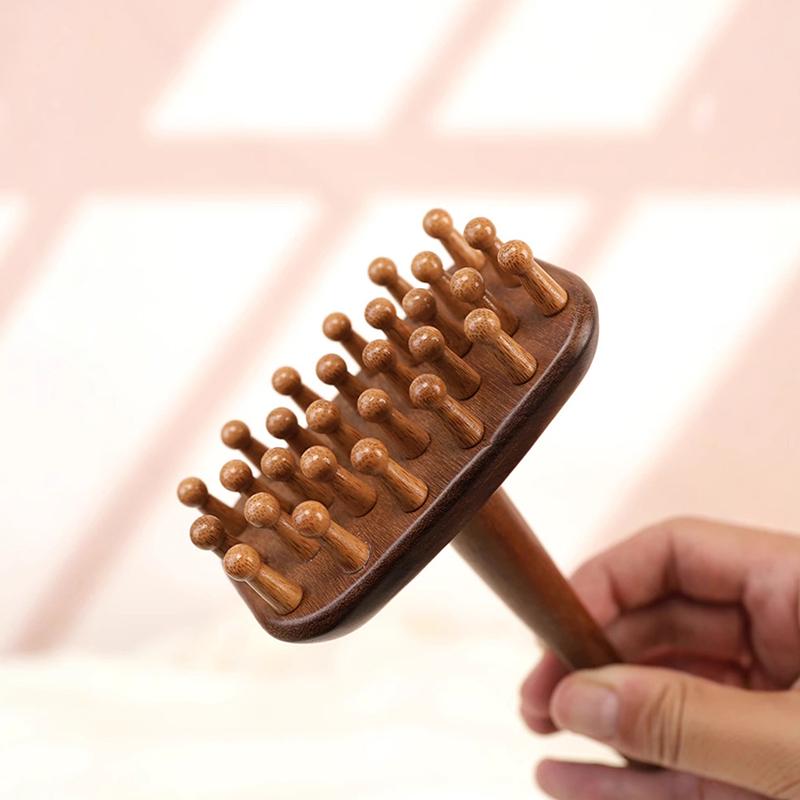 1Pcs Portable Sandalwood Gua Sha Massage Brush Wooden Tool for Meridian Therapy On Head, Neck, Abdomen, Legs, and Body