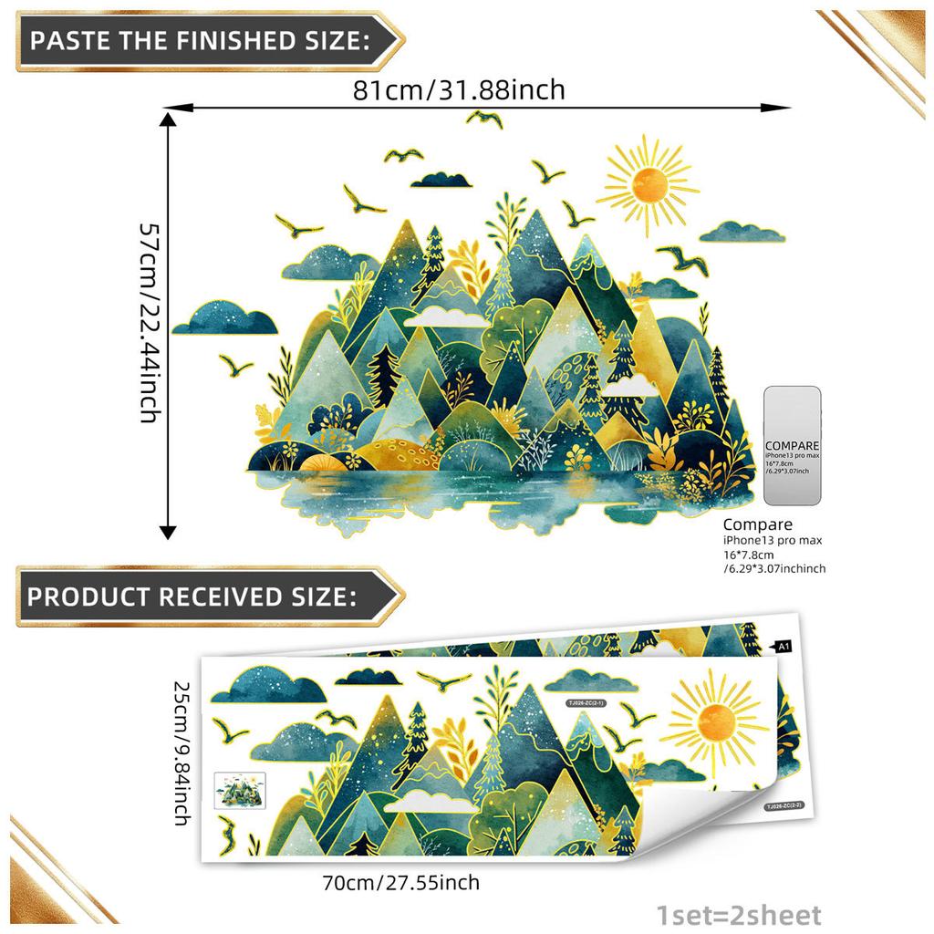 Tj026 Handgemaltes Tuschegemälde Landschaft Sonnenbronzierung Wandaufkleber Dekoration Kinderzimmer Schlafzimmer Hintergrund Selbstklebender Wandaufkleber