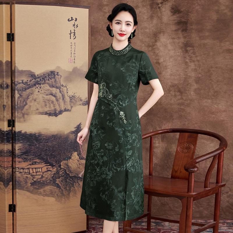 Red Butterfly Fragrant Cloud Yarn Dress Medium Jacquard Silk Skirt Embroidered Women's Cheongsam Skirt