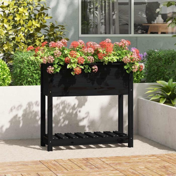 VidaXL Jardinière avec étagère Noir 82,5x34,5x81 cm Bois massif de pin 823763